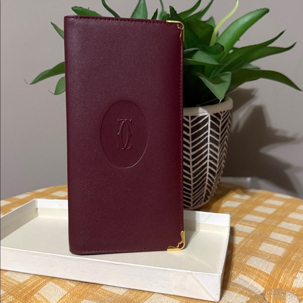 Cartier Burgundy Leather Wallet with Gold Details - Picture 13 of 16